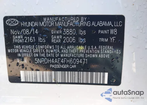 2015 Hyundai Elantra Se z USA, uszkodzony, nr VIN 5NPDH4AE4FH609471